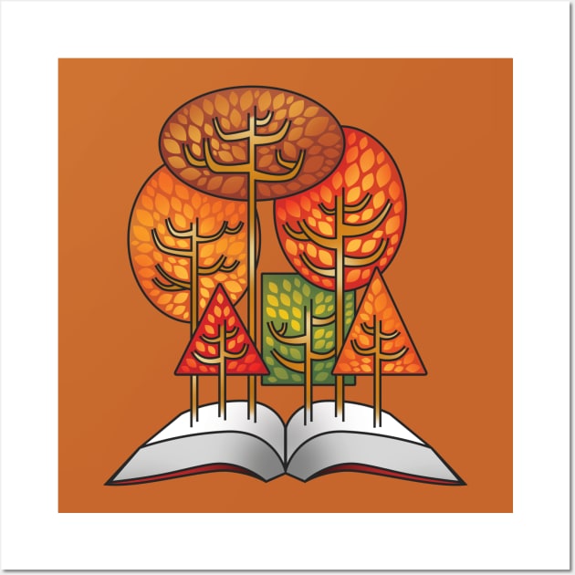 Book Lover - Fall Trees Growing From Open Book Wall Art by toddsimpson